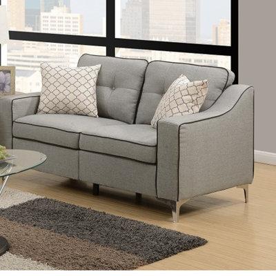 Orren Ellis Living Room Glossy Polyfber Sofa & Loveseat Furniture Plywood Metal Legs Couch Pillows 2Pc Sofa Set Polyester in Gray Wayfair
