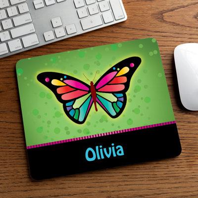 Trinx Dylnn Pretty Butterfly Mouse Desk Pad Plastic in Black/Green/Pink | 8 H x 9 W x 0.24 D in | Wayfair CB80DC5FDD0249EFA052DA8C3086E99F