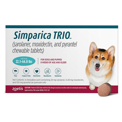Simparica Trio For Dogs 22.1-44 Lbs (Teal) 12 Chews