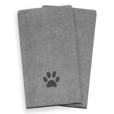Embroidered Microfiber Pet Towel, Large, 2 Pieces by Brylane Home in Paw Spa Grey