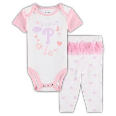 Newborn & Infant White/Pink Philadelphia Phillies Spreading Love Bodysuit Tutu with Leggings Set