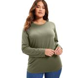 Plus Size Women's Long-Sleeve Crewneck One + Only Tee by June+Vie in Dark Olive Green (Size 18/20)