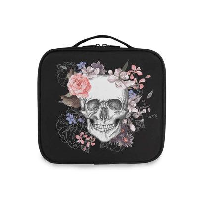 East Urban Home Sugar Skull Floral the Day of Dead Makeup Organizers Storage Travel Bag in Black | 3.6 H x 8.9 W x 9.8 D in | Wayfair