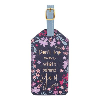 Karma Luggage Tags - Navy 'Don't Trip Over What's Behind You' Floral Luggage Tag