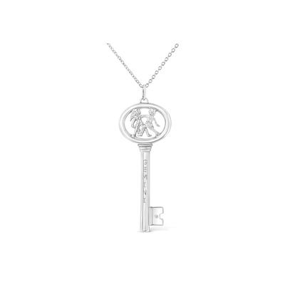 Women's Sterling Silver Diamond Accent Gemini Zodiac Key Pendant Necklace by Haus of Brilliance in White