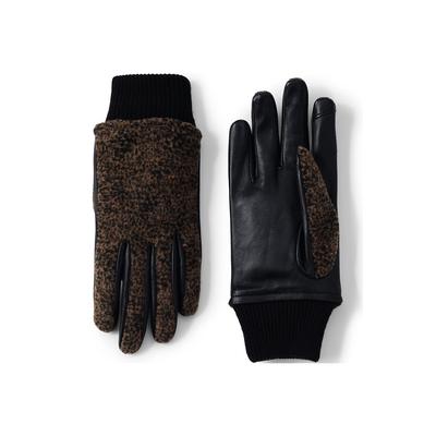 Women's EZ Touch Screen Lined Leather Gloves - Lands' End - Brown - L