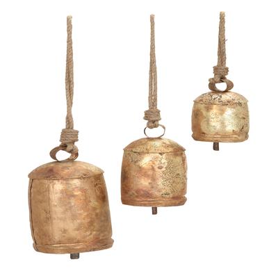 Set Of 3 Gold Metal Rustic Windchime by Quinn Living in Gold