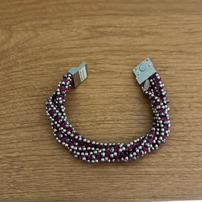 Anthropologie Jewelry | Beaded Twist Bracelet | Color: Gray/Purple | Size: Os