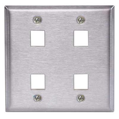 HUBBELL PREMISE WIRING SSF204 Plate,4 Ports,Gray,Wall