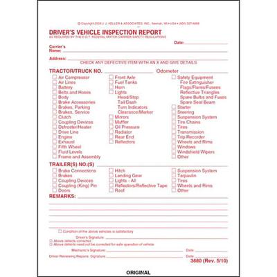 JJ KELLER 3680 Detailed Vehicle Inspection Report,PK250