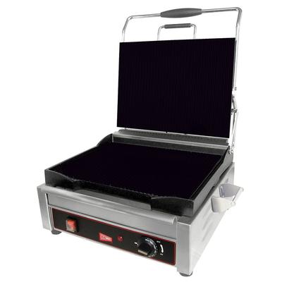 Cecilware Pro SG1LF Single Commercial Panini Press w/ Cast Iron Smooth Plates, 120v, Flat Surface, Stainless Steel