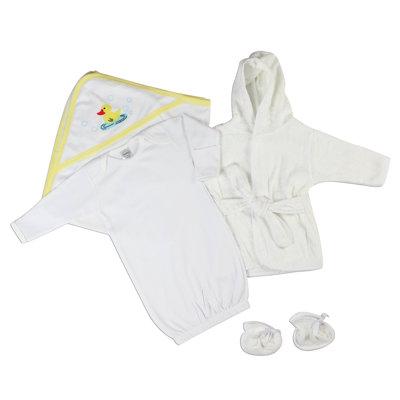 Bambini Neutral Newborn Baby 3 Pc Layette Set (Gown, Robe, Hooded Towel) 100% Cotton | Wayfair LS_0141