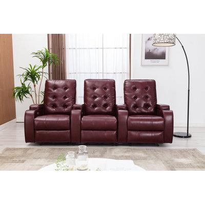Lark Manor™ 86" Wide Faux Leather Power Recliner Home Theater Sofa w/ Cup Holder Faux Leather | 40 H x 86 W x 34 D in | Wayfair