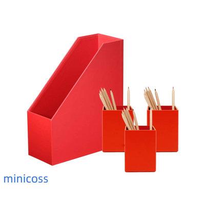 MINICOSS Office File Holder Desk Organizer Set Of 4 Sturdy Cardboard Magazine Folder Box, Pen Pencile Cup Office Supplies in Red | Wayfair