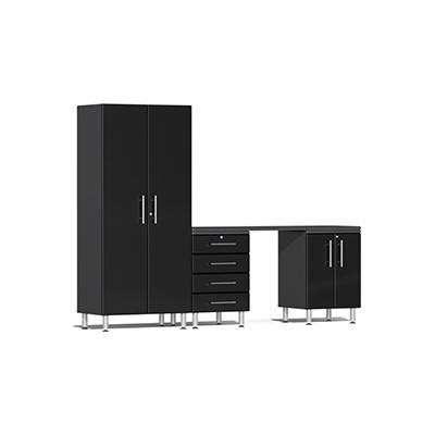 Ulti-MATE Garage Cabinets 4-Piece Cabinet Kit with Channeled Worktop in Midnight Black Metallic