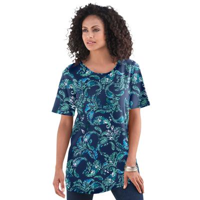Plus Size Women's Crewneck Ultimate Tee by Roaman's in Navy Paisley Vines (Size 5X) Shirt