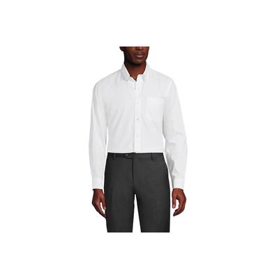 Men's Solid Stretch No Iron Supima Pinpoint Buttondown Collar Dress Shirt - Lands' End - White - 16 33