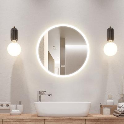 Orren Ellis Led Round Bathroom Mirror w/ Lights, Smart Dimmable Vanity Mirrors For Wall, Anti-Fog Backlit Lighted Makeup Mirror | Wayfair