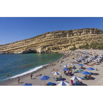Highland Dunes Matala Beach, Crete Island by Karsol - Wrapped Canvas Photograph Metal | 32 H x 48 W x 1.25 D in | Wayfair