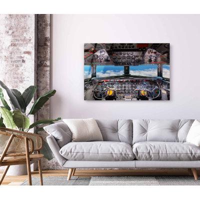 Red Barrel Studio® Interior Airplane Cockpit, Aircraft Pilot View, Acrylic Wall Art Plastic/Acrylic in White | 24 H x 36 W x 2 D in | Wayfair