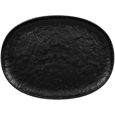 RAK Porcelain Roks 12 5/8" x 9 1/4" Black Oval Porcelain Coupe Platter - 6/Case