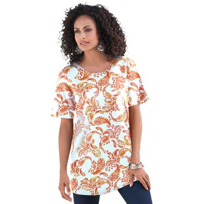 Plus Size Women's Crewneck Ultimate Tee by Roaman's in White Paisley Vines (Size 2X) Shirt
