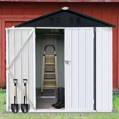 iYofe Metal Outdoor Storage Shed 6FT X 4FT, Steel Utility Tool House w/ Door | 75.6 H x 72.4 W x 48 D in | Wayfair ORG9-GORTR001BW-Shed