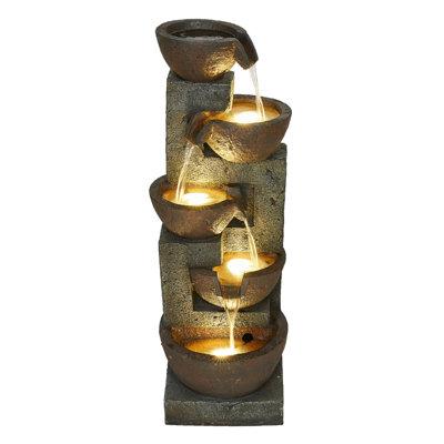 Hi-Line Gift Ltd. 32" H Stacking Bowls Fountain w/ 4 Warm White LEDS | 31.8 H x 13.3 W x 17.3 D in | Wayfair 79751