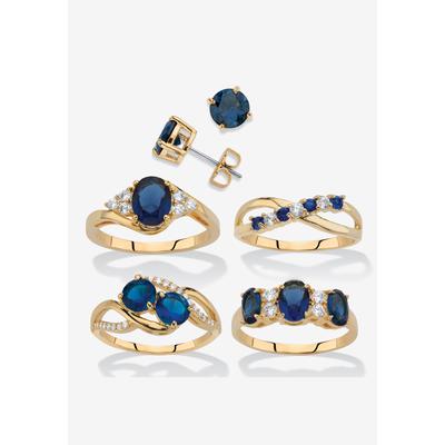 Women's 9.42 Cttw Gold-Plated Simulated Blue Sapphire And Cz Earrings And Ring Set by PalmBeach Jewelry in Blue (Size 10)