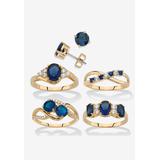 Women's 9.42 Cttw Gold-Plated Simulated Blue Sapphire And Cz Earrings And Ring Set by PalmBeach Jewelry in Blue (Size 10)