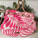 Kate Spade Bags | Kate Spade Medium Cotton Blend Cinch Tote - Pink/White Palm Leaves Pre-Owned | Color: Pink/White | Size: See Description