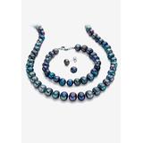 Women's Genuine Cultured Blue Pearl Silvertone Earring, Necklace And Bracelet Set 18
