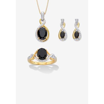 Women's Oval Genuine Onyx And Diamond Accent Gold-Plated Silver Necklace Set 18