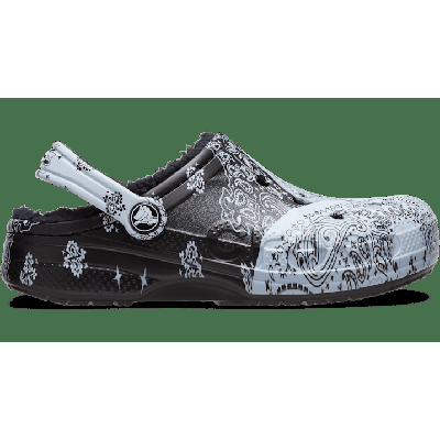 Crocs Black / White Kids' Baya Lined Printed Clog Shoes