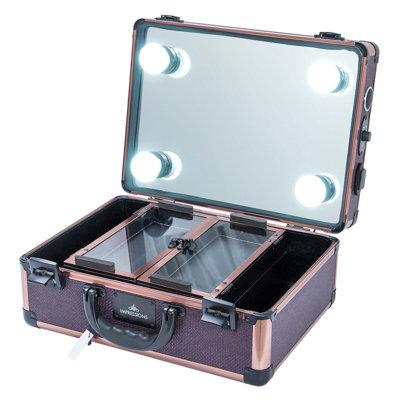 IMPRESSIONS VANITY · COMPANY Slay Case 3.0 Vanity Travel Case w  Lights & Mirror Cosmetic Organizer Box in Brown | Wayfair IVCS-SLAYCASEV3BT-WMOC