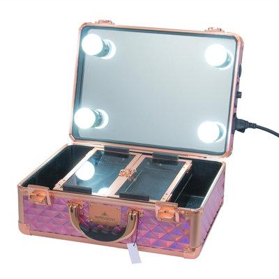 IMPRESSIONS VANITY · COMPANY Slay Case 3.0 Vanity Travel Case w/ Lights & Mirror Cosmetic Organizer Box in Pink/Indigo | Wayfair
