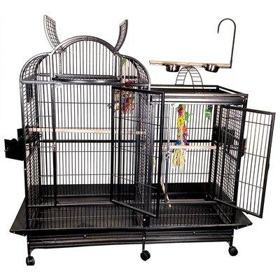 Tucker Murphy Pet™ Chalyce Small Split Level House Bird Cage w/ Divider Iron, Stainless Steel in Black | 61 H x 26 W x 42 D in | Wayfair