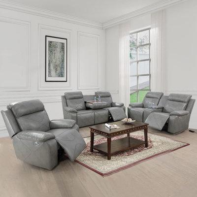 Latitude Run® Luxury Furniture Sets Power Recliner Couch Set Recliner Sofas, Loveseat & Chair For Living Room Furniture Faux in Gray | Wayfair