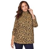 Plus Size Women's Long Sleeve Mockneck Tee by Jessica London in Natural Bold Leopard (Size 26/28) Mock Turtleneck T-Shirt