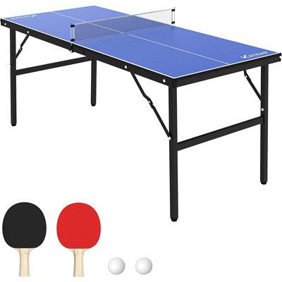 Yiimo Foldable Indoor/Outdoor Table Tennis Table w/ Paddles & Balls (25mm Thick) Wood/Steel Legs in Blue/Brown/Gray | 30 H x 36 W x 72 D in | Wayfair
