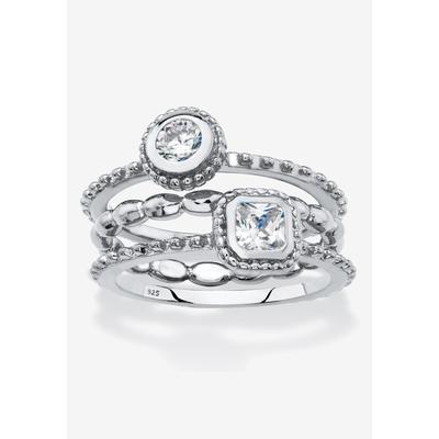 Women's .62 Tcw Sterling Silver Stack 3 Piece Cubic Zirconia Ring Set by PalmBeach Jewelry in Silver (Size 9)