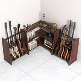 17 Stories Mardina Multiple Guitar Stand, Corner Record Player Stand 8 Guitar Rack Holder Floor Wood/Metal/Solid Wood in Brown | Wayfair