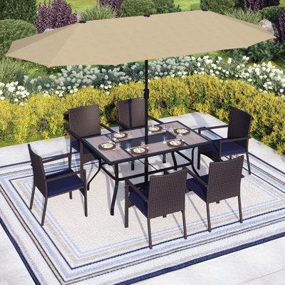 Lark Manor™ Alyah 7-piece Patio Furniture, outdoor Furniture, patio Conversation Set, metal Outdoor Table & Chairs, patio Outdoor Dining Set | Wayfair