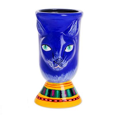 Top Cat in Blue,'Blue Ceramic Flower Pot'