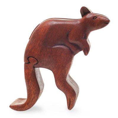 Wood puzzle box, 'Curious Kangaroo'