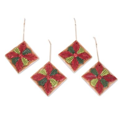 Christmas Azaleas,'Red and Green Ceramic Azalea Ornaments (Set of 4)'