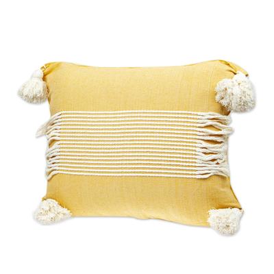 Honey Home,'Honey and Ivory Cotton Cushion Cover Handloomed in Mexico'