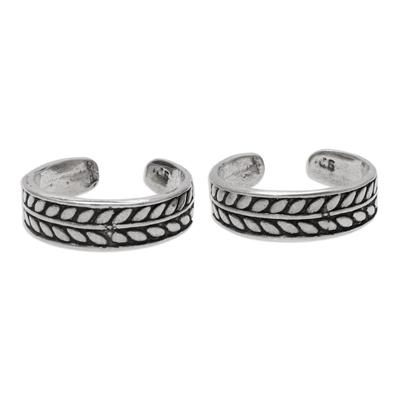 Patterned Bliss,'Patterned Sterling Silver Toe Rings from India (Pair)'