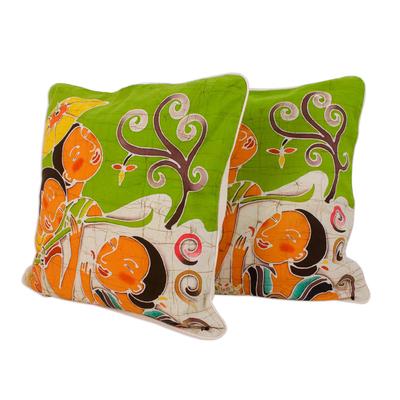 'Lanna Ladies' Charm' (pair) - Artisan Crafted Cotton Cushion Covers