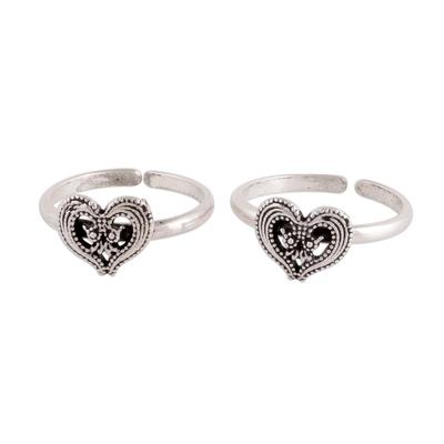 Friendship Love,'Heart Motif Sterling Silver Toe Rings from India'